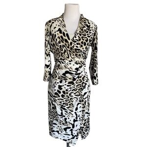 Chetta B Beige, Black & White Animal-Print Wrap Midi Dress